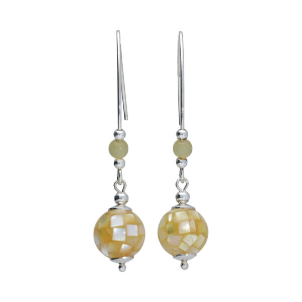 Oorbellen Classic – gele handmade mozaïek schelp kralen – Cat Eye – Sterling Zilver