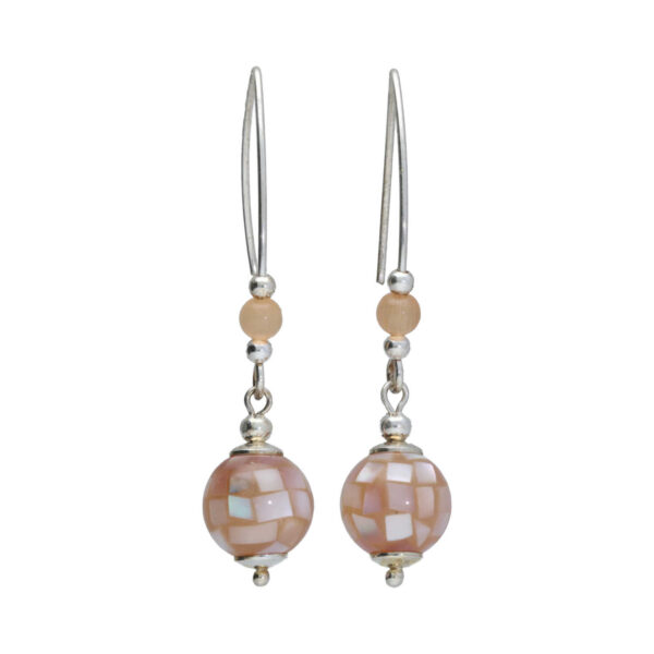 Oorbellen Classic – roze handmade mozaïek schelp kralen – Cat Eye – Sterling Zilver