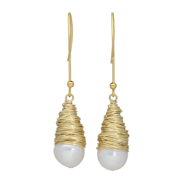 Oorbellen Wrap Wire B11 – 24K Verguld Sterling Zilver – Witte Parels