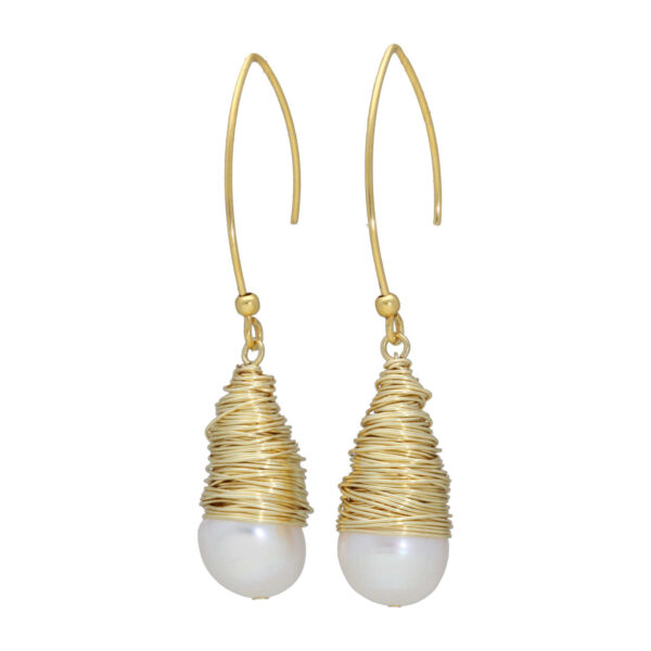 Oorbellen Wrap Wire B11 – 24K Verguld Sterling Zilver – Witte Parels