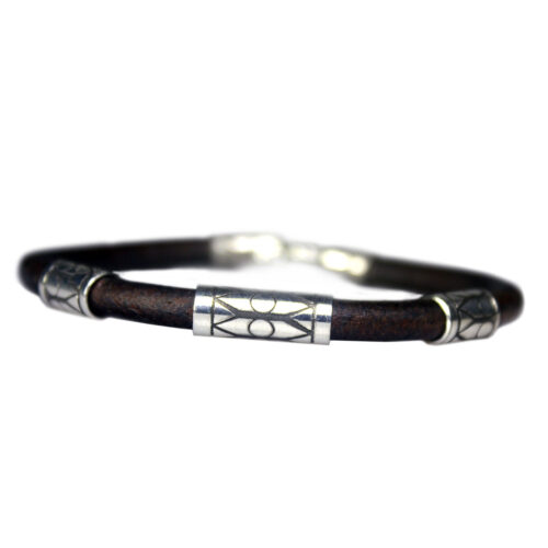 Armband Classic W6 – Bruin vintage leder – geoxideerd Sterling Zilver