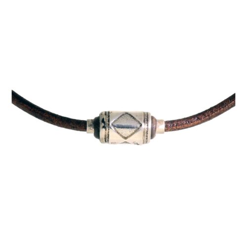 Ketting Limited Edition W10 – Bruin vintage leder – Handmade spacer – geoxideerd Sterling Zilver