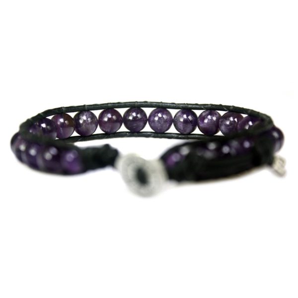 Armband Classic B8 – Amethist – Leer – Sterling Zilver