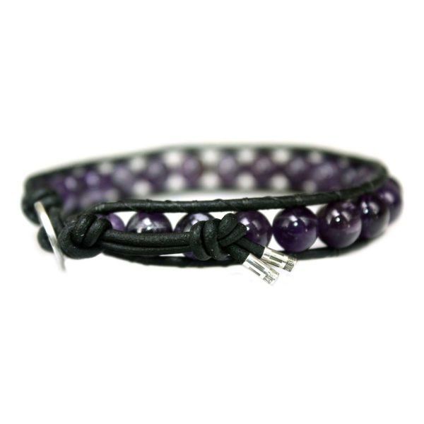 Armband Classic B8 – Amethist – Leer – Sterling Zilver