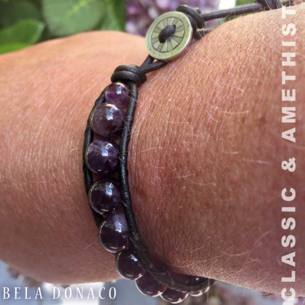 Armband Classic B8 – Amethist – Leer – Sterling Zilver