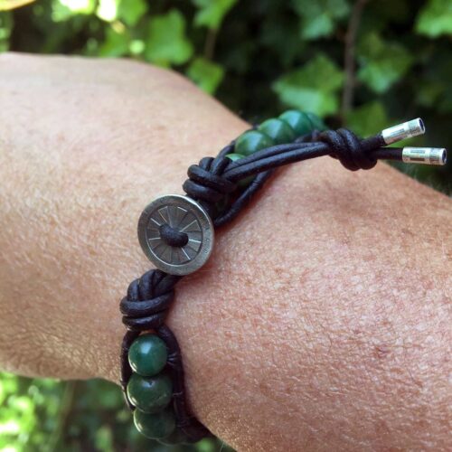 Armband Classic B8 – Afrikaanse Jade – Leer – Sterling Zilver