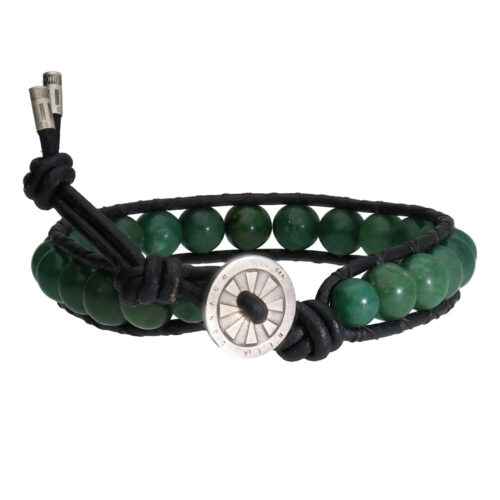 Armband Classic B8 – Afrikaanse Jade – Leer – Sterling Zilver