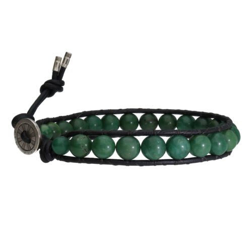 Armband Classic B8 – Afrikaanse Jade – Leer – Sterling Zilver