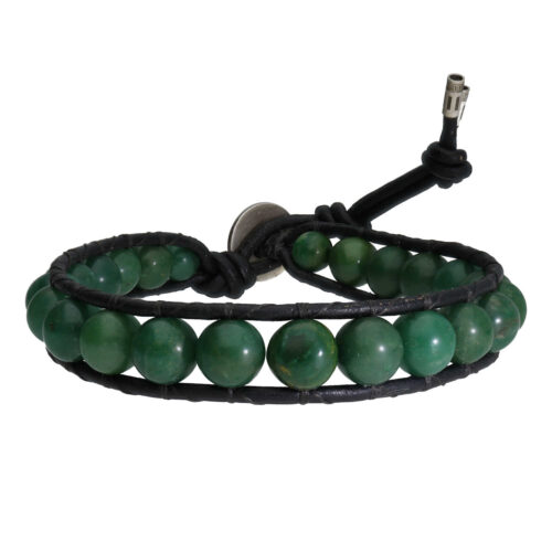 Armband Classic B8 – Afrikaanse Jade – Leer – Sterling Zilver