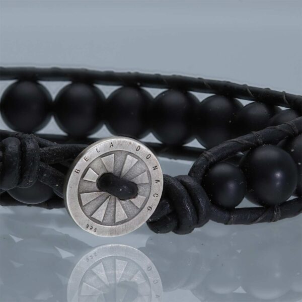 Armband Classic B8 – mat zwarte Onyx – Leer – Sterling Zilver