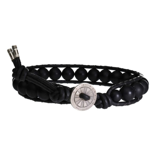Armband Classic B8 – mat zwarte Onyx – Leer – Sterling Zilver