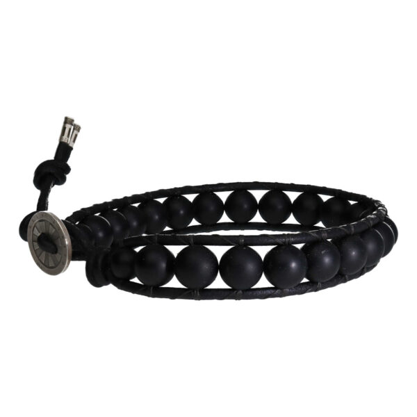 Armband Classic B8 – mat zwarte Onyx – Leer – Sterling Zilver