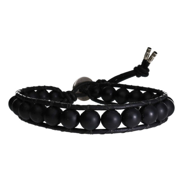 Armband Classic B8 – mat zwarte Onyx – Leer – Sterling Zilver