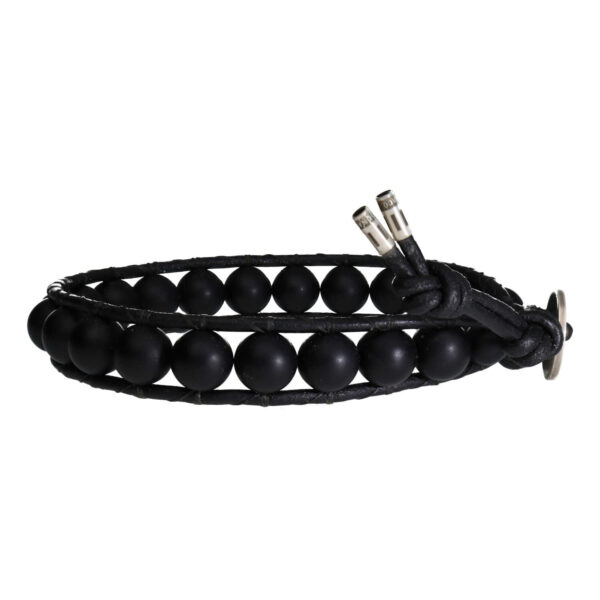 Armband Classic B8 – mat zwarte Onyx – Leer – Sterling Zilver