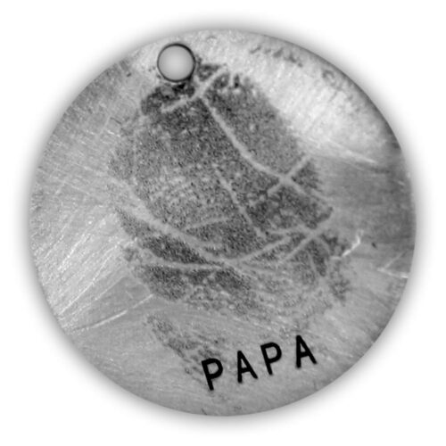 Gedenk tag/label met vingerafdruk voor aan sieraad – 12 mm – Sterling Zilver – Brons – Messing – Koper – RVS.