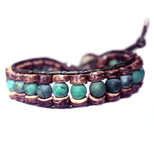 Armband Bohemian B8 – mat Afrikaanse Jade – kokos – groen vintage leer