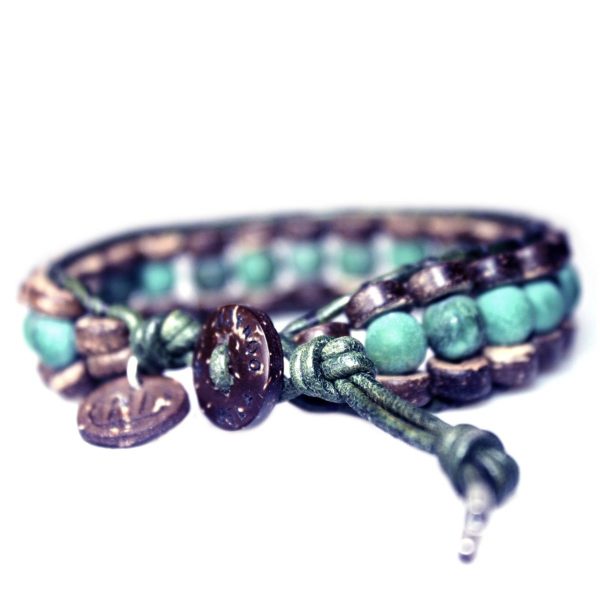 Armband Bohemian B8 – mat Afrikaanse Jade – kokos – groen vintage leer