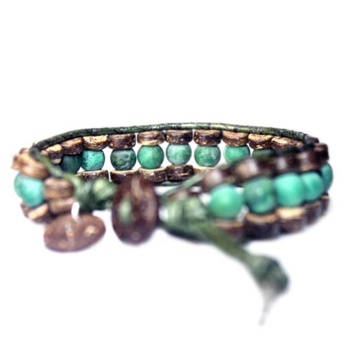 Armband Bohemian B8 – mat Afrikaanse Jade – kokos – groen vintage leer