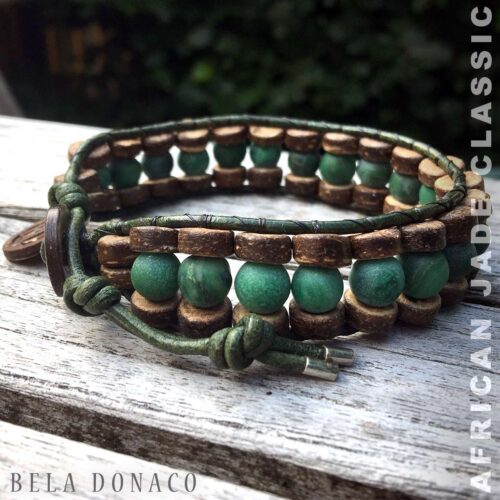 Armband Bohemian B8 – mat Afrikaanse Jade – kokos – groen vintage leer