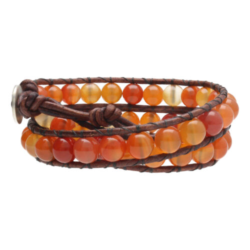Wikkelarmband Classic B8 – Natuurlijke Carneool – Old School Leder – Sterling Zilver