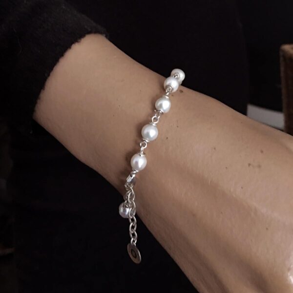 Armband Wrap Wire B6 – Witte parels – Sterling Zilver