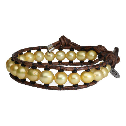 Armband Classic B8 – gele Parels – vintage Leer