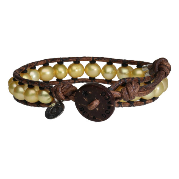Armband Classic B8 – gele Parels – vintage Leer
