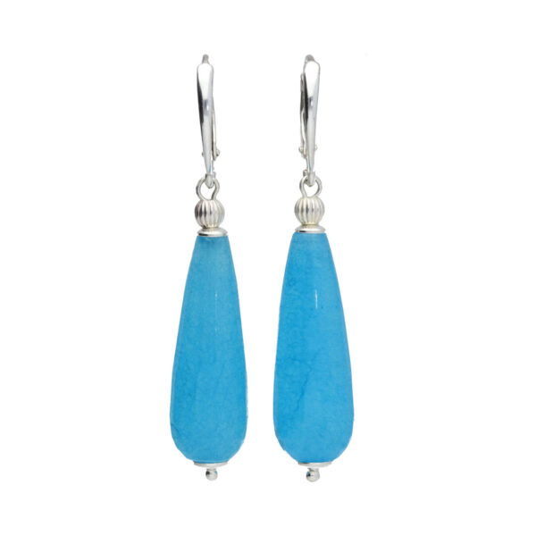Oorbellen Art Deco – blauwe facet Jade – Sterling Zilver