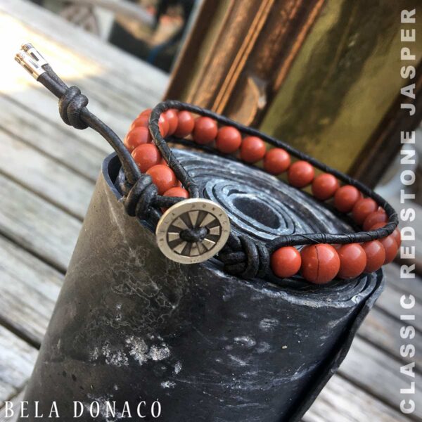 Armband Classic B8 – Redstone Jaspis – Leer – Sterling Zilver