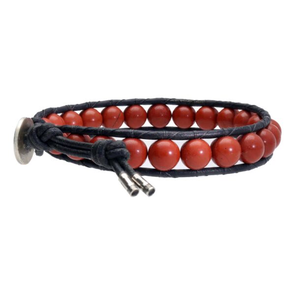 Armband Classic B8 – Redstone Jaspis – Leer – Sterling Zilver