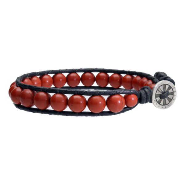 Armband Classic B8 – Redstone Jaspis – Leer – Sterling Zilver