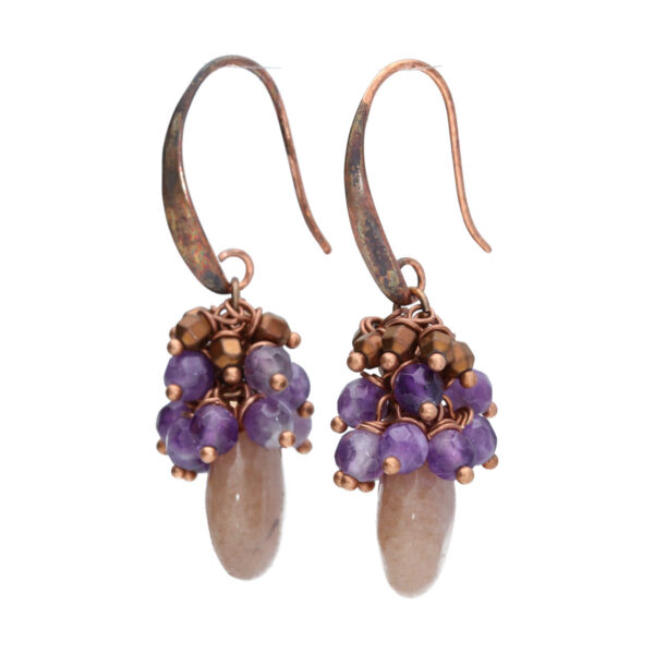 Oorbellen Wrap Wire – Jade druppel – Amethist – Koper