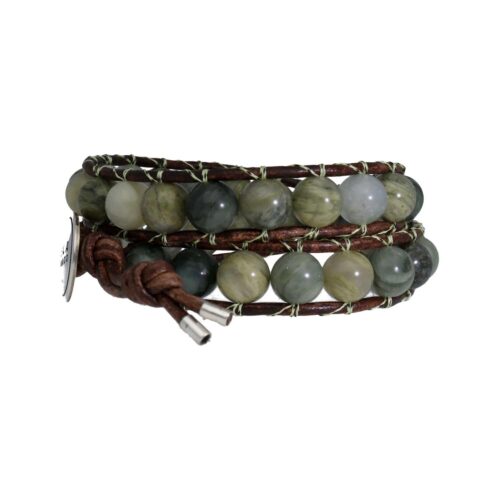 Wikkelarmband Classic B8 – Rutielkwarts – Vintage leder – Sterling Zilver