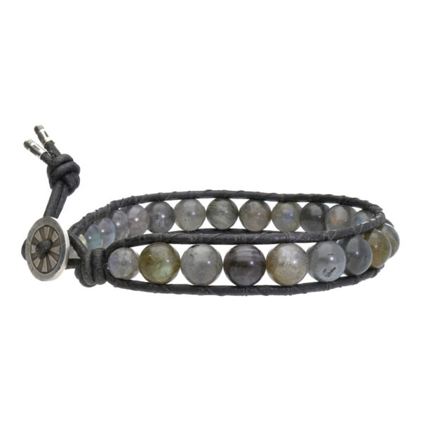 Armband Classic B8 – Labradoriet – Leer – Sterling Zilver