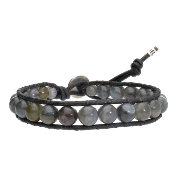 Armband Classic B8 – Labradoriet – Leer – Sterling Zilver