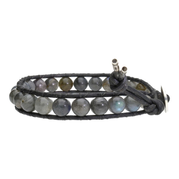 Armband Classic B8 – Labradoriet – Leer – Sterling Zilver