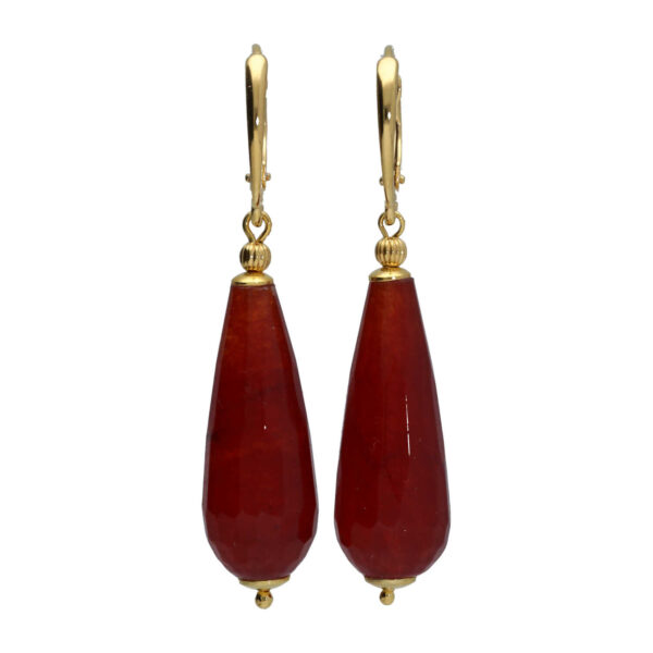 Oorbellen Art Deco – Rode facet Jade – 24K verguld Sterling Zilver