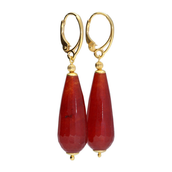 Oorbellen Art Deco – Rode facet Jade – 24K verguld Sterling Zilver
