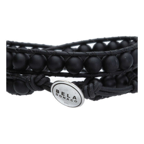 Wikkelarmband Classic B8 – mat Onyx – leer – Sterling Zilver