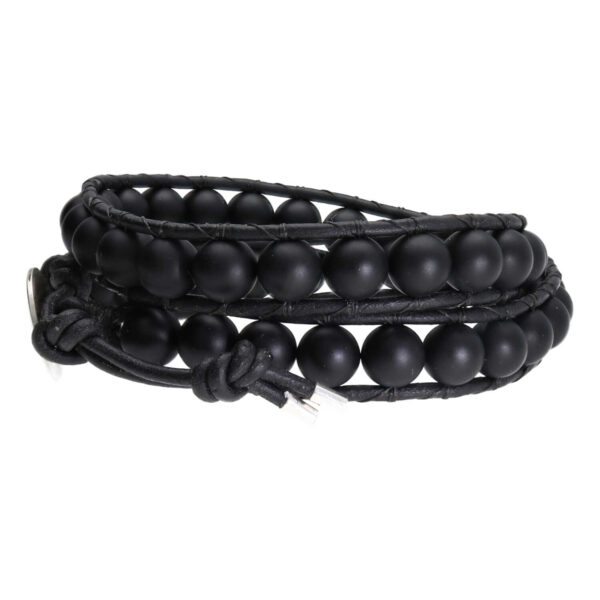 Wikkelarmband Classic B8 – mat Onyx – leer – Sterling Zilver