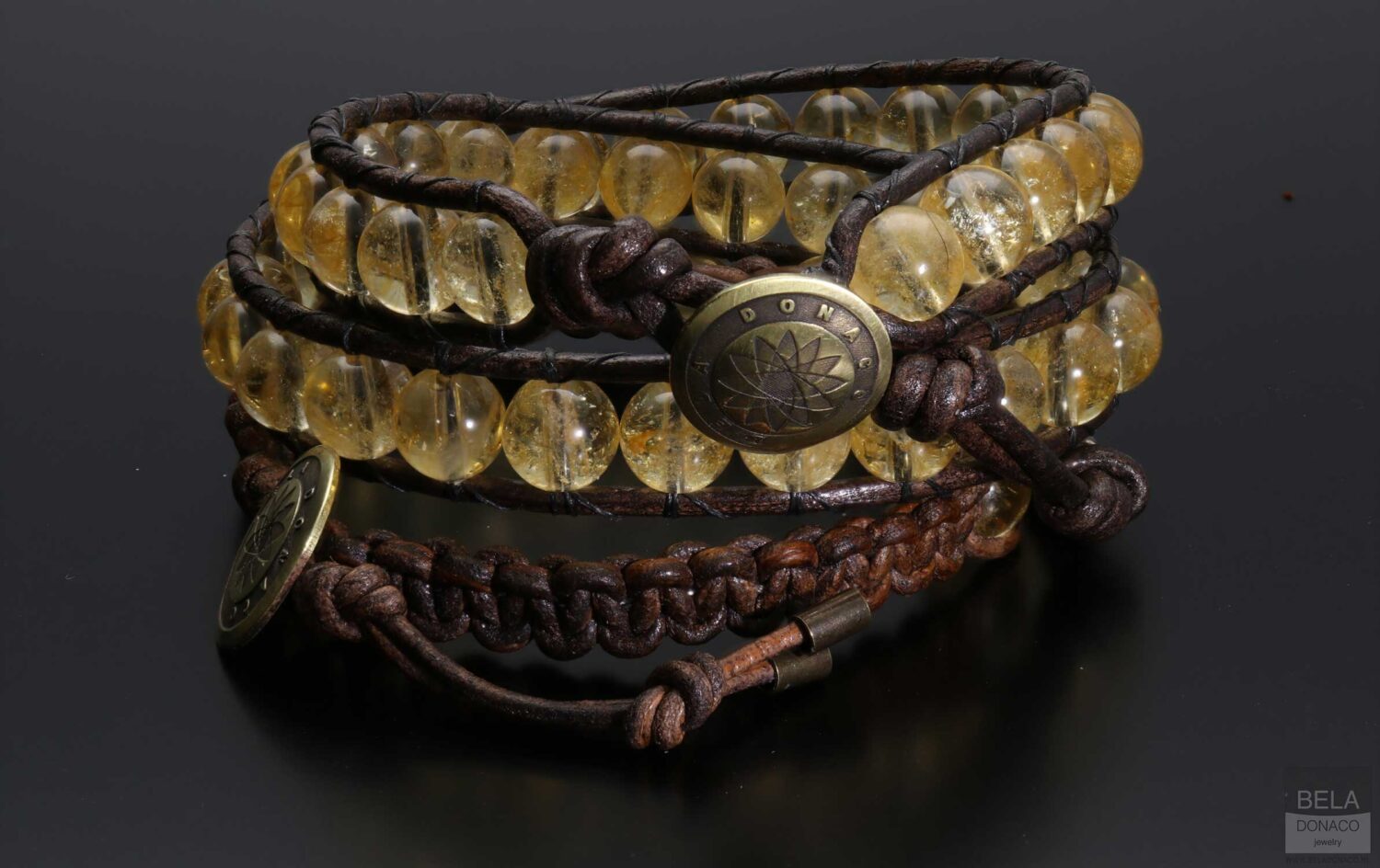 Armband Bohemian B8 – Citrien - Messing - Vintage leder - Afbeelding 7
