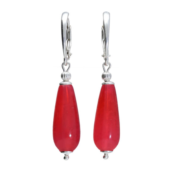 Oorbellen Art Deco – fuchsia roze Agaat – Sterling Zilver