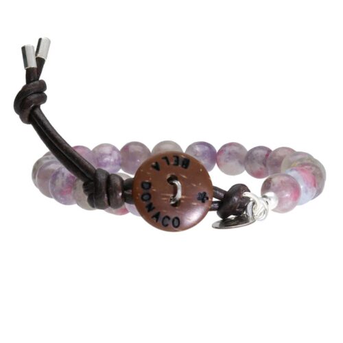Armband Basic  B8 – roze/paarse Toermalijn – Vintage leder