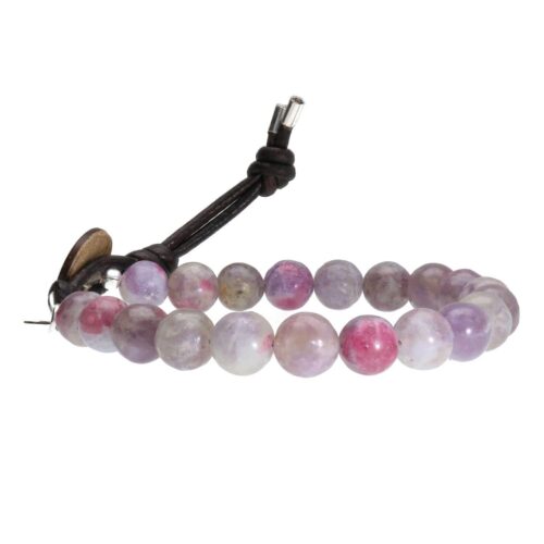 Armband Basic  B8 – roze/paarse Toermalijn – Vintage leder