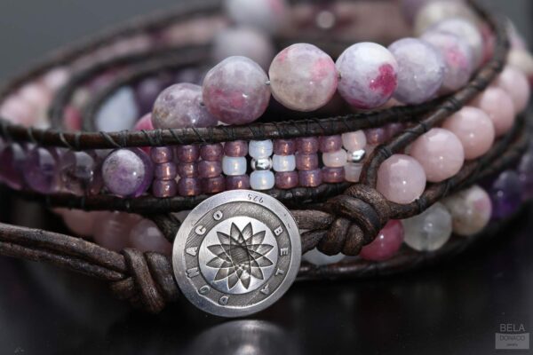 Wikkelarmband Classic B6 – Jade – Roze Toermalijn – Amethist – Tsjechisch glas