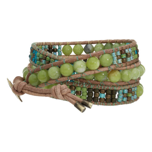 Wikkelarmband Bohemian B6 – Peridot – Messing – Tsjechisch Glas