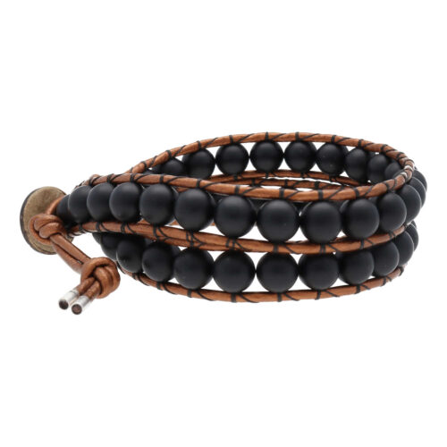 Wikkelarmband Classic B8 – Mat Onyx – gecoat koper leer