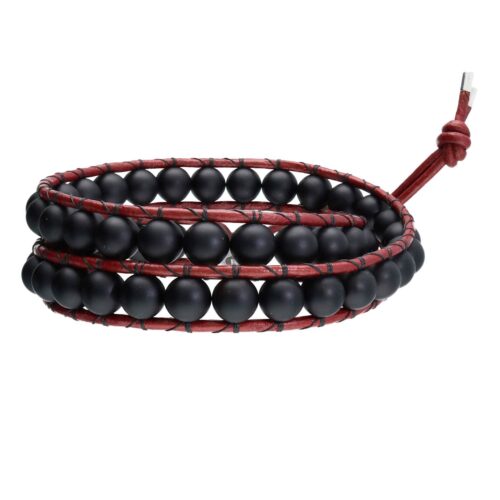 Wikkelarmband Classic B8 – Mat Onyx – rood leer