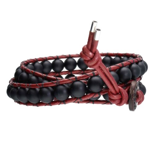 Wikkelarmband Classic B8 – Mat Onyx – rood leer