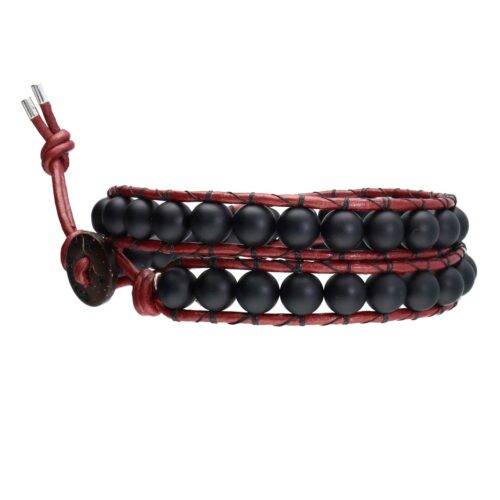 Wikkelarmband Classic B8 – Mat Onyx – rood leer